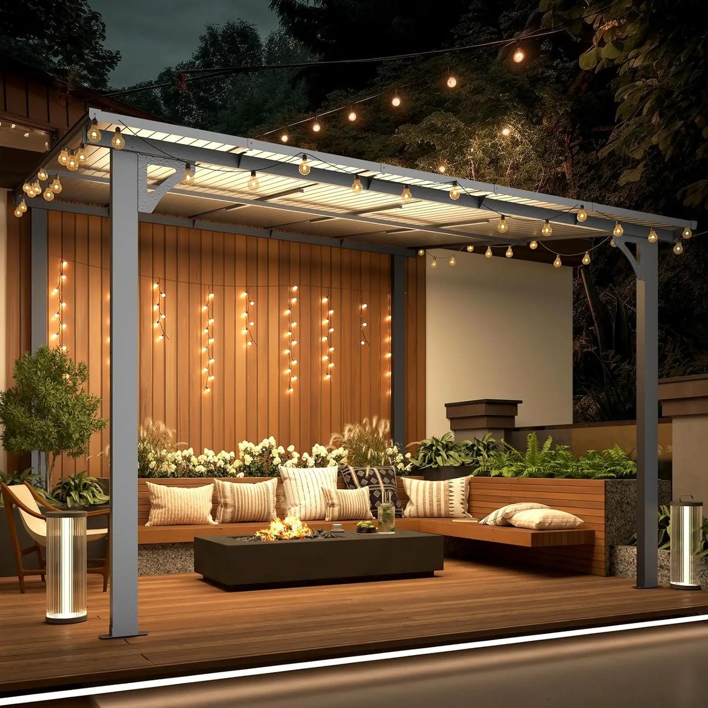 10’ x 10’ Gazebo, Wall Mounted Gazebos Pergola on Clearance, Outdoor Patio Lean to Gazebo Awnings for Deck, Porch,Customized
