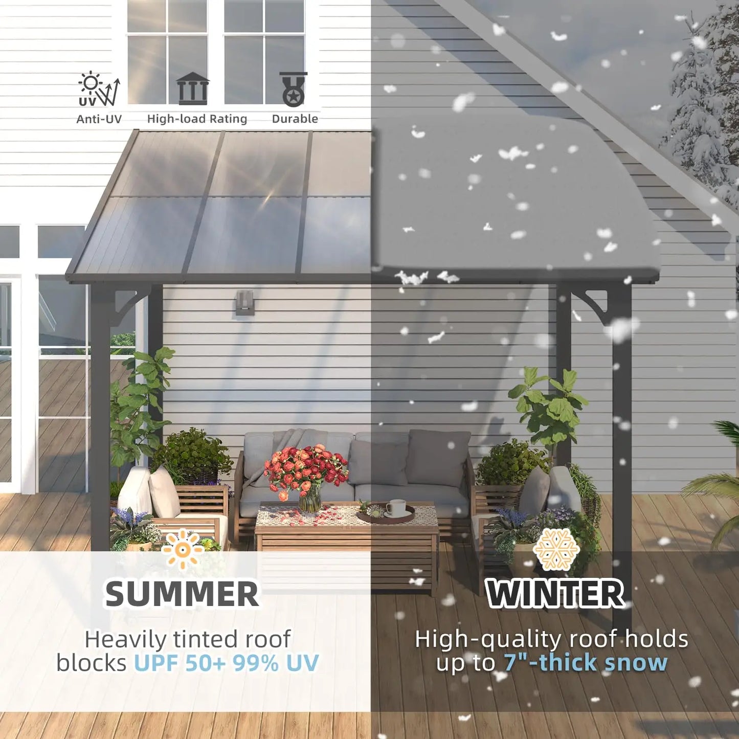 10’ x 10’ Gazebo, Wall Mounted Gazebos Pergola on Clearance, Outdoor Patio Lean to Gazebo Awnings for Deck, Porch,Customized