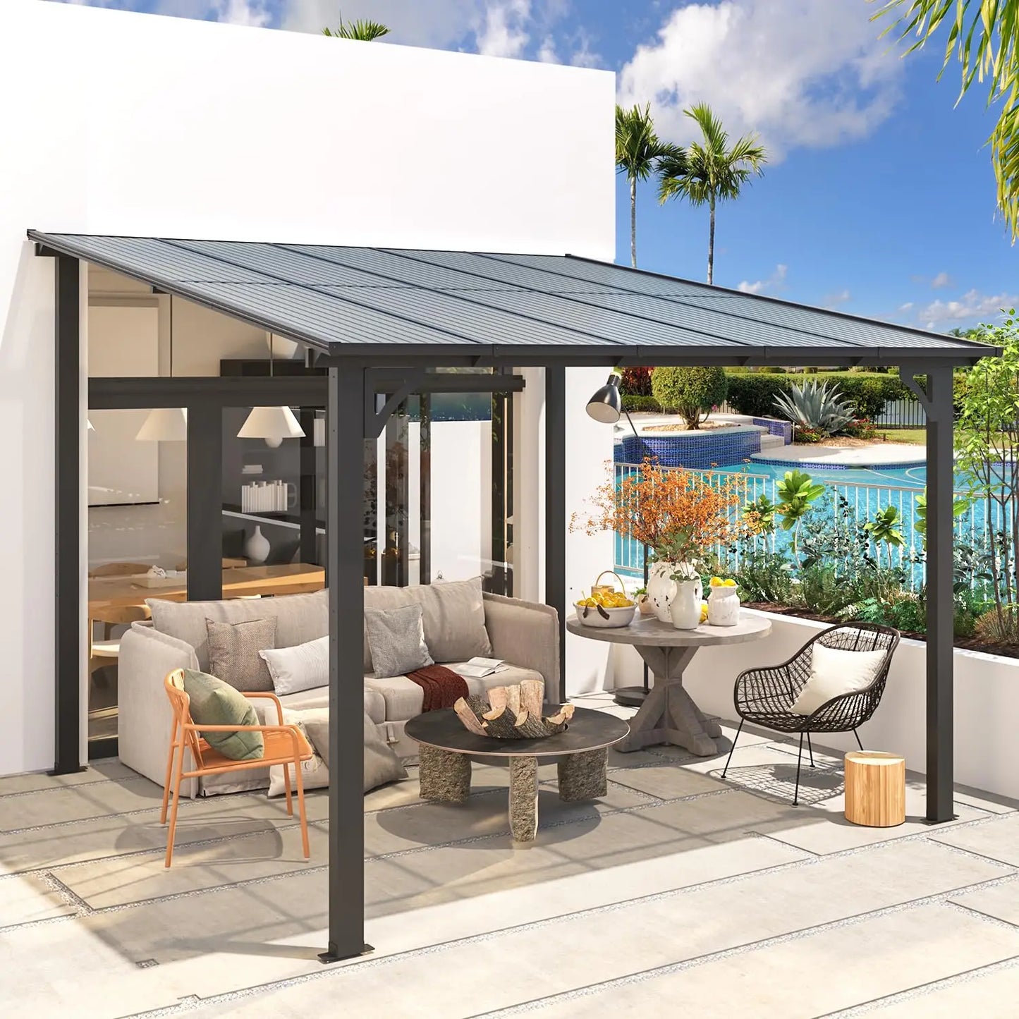 10’ x 10’ Gazebo, Wall Mounted Gazebos Pergola on Clearance, Outdoor Patio Lean to Gazebo Awnings for Deck, Porch,Customized