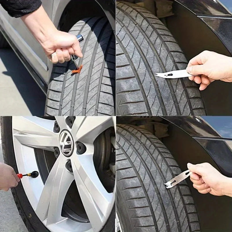 34/58pcs Auto Tire Repair Set Puncture Repair Tools Car Van Motorcycle Bike Emergency Heavy Duty Tubeless Tire Repair Rivet Set