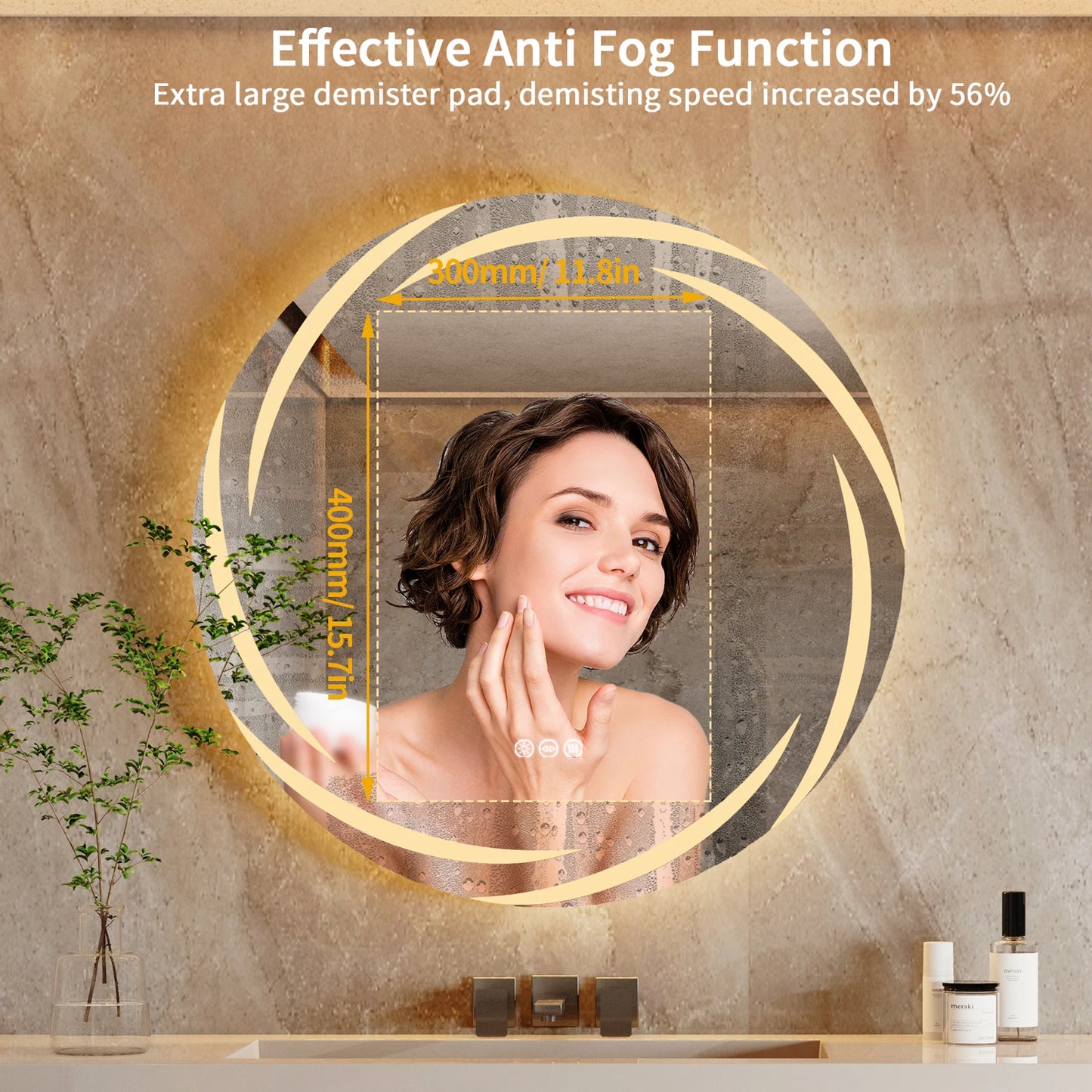 Anti Fog LED Round Vanity Mirror With Backlit Shatterproof Design