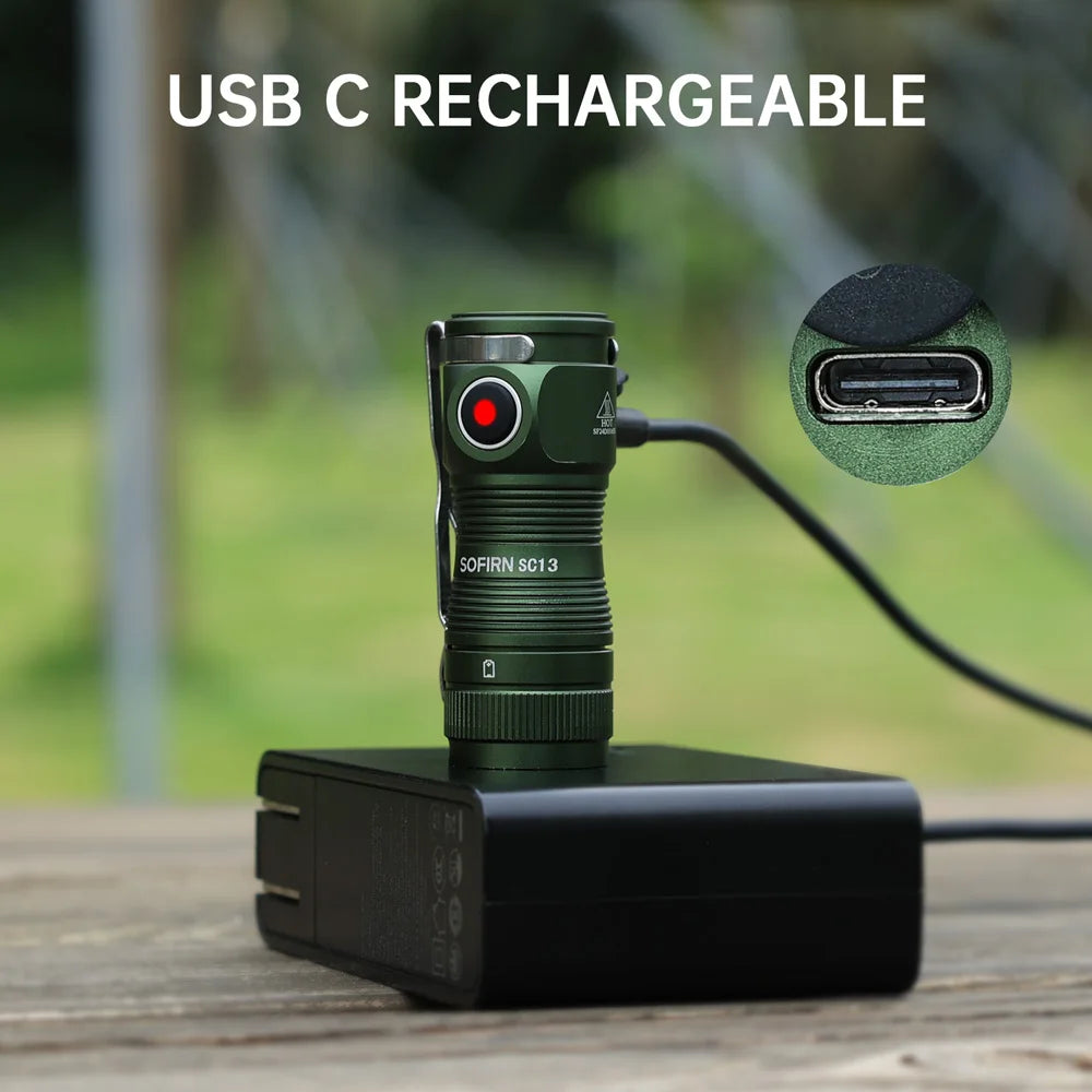 SOFIRN SC13 Mini Flashlight Black Green 519A/SST40 LED 1300lm Tactical 18350 6000K Keychain Emergency Torch