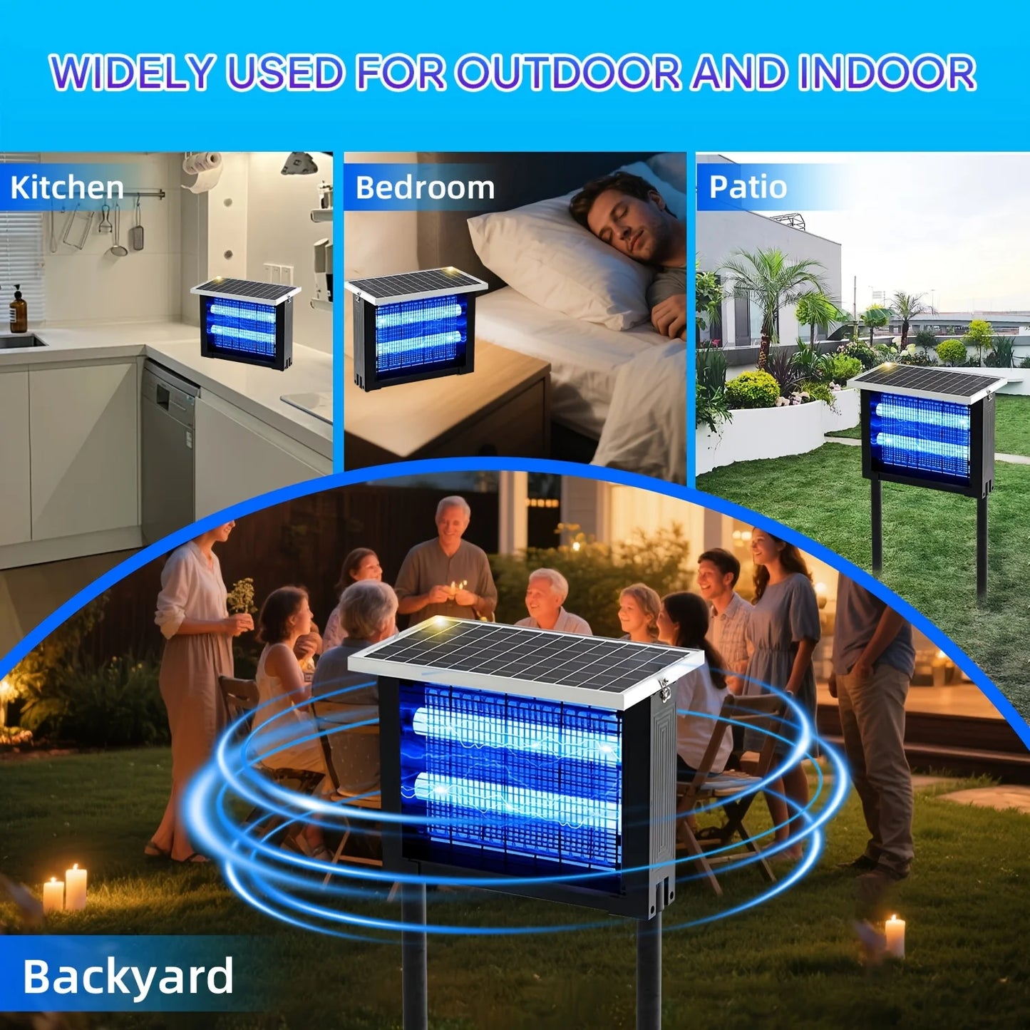 Powerful Solar Bug Zapper Outdoor for 2000 sq.ft, Poartable Rechargeable Mosquito Zapper with High Powered