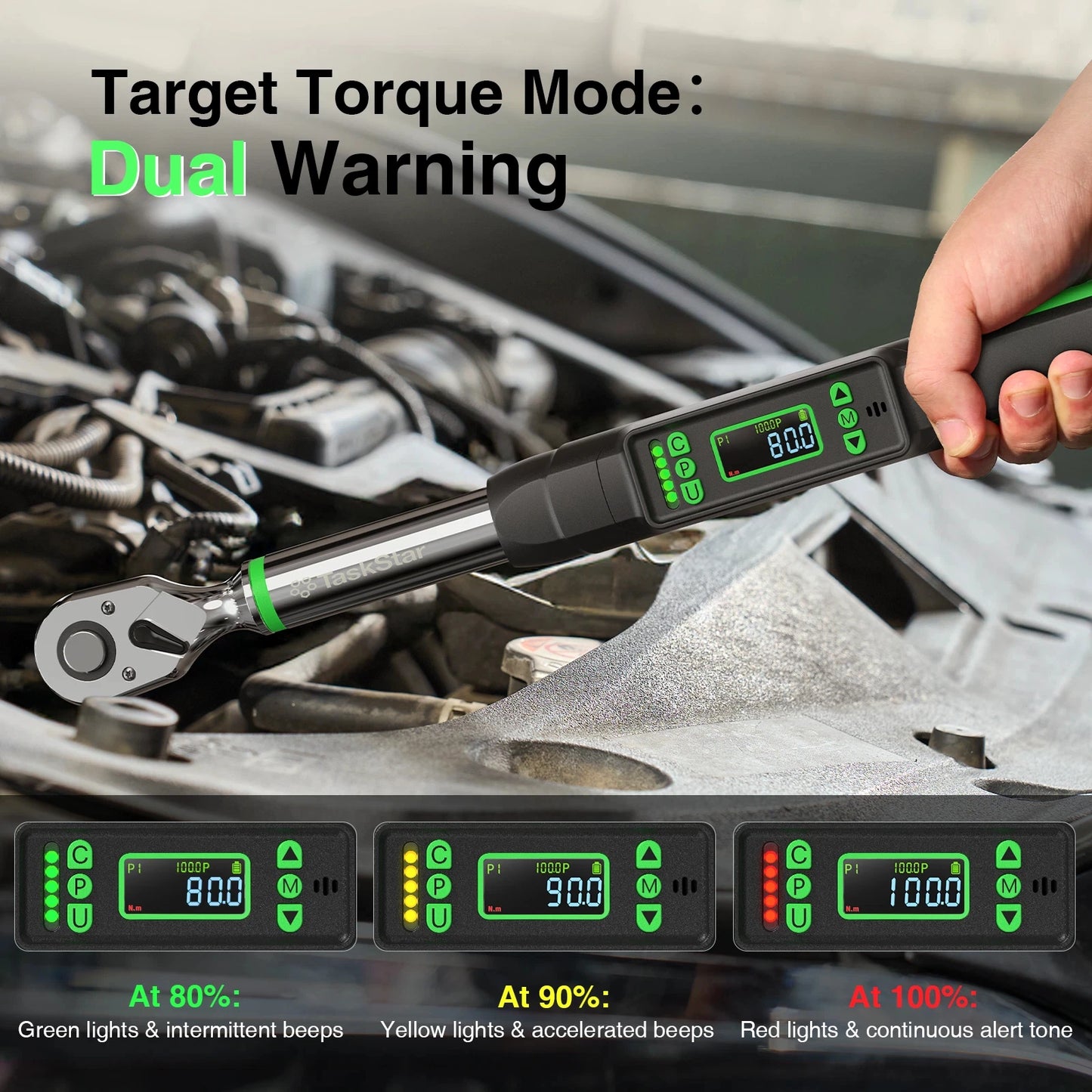 TaskStar 3/8'' Digital Torque Wrench w/1/4 1/2-inch Adapter Bidirectional Ratchet Head Mini Electronic Torque Wrench 2% Accuracy