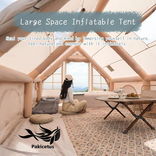 PAKICETUS Large Inflatable Camping Tent with Skylight, Quick Air-Flow & Breathable Mesh Design, Summer Glamping Hot Tents for Ca