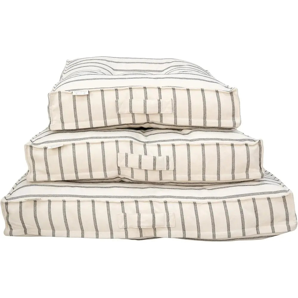 Striped Pillow Dog Bed, Luxury Washable Pet Bed with Recycled ill, Sot Square Cushion Bed or Medium Dogs & Cats, Cream & Black