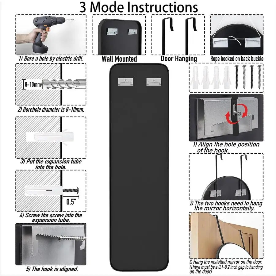 Mirror Rectangle Full Body Length Door Hanging Wall Mounted Metal Aluminum Alloy Frame Dressing Makeup Mirrors for Entryway Bedr