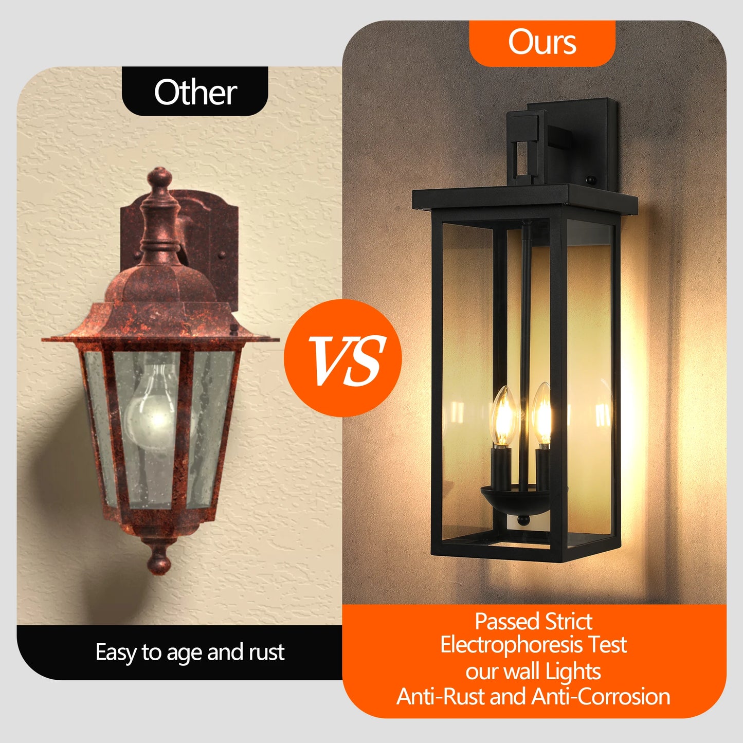 22"(H) Outdoor Wall Lantern with Dusk to Dawn Sensor Matte Black Finish Clear Glass Panels Weatherproof Exterior Light
