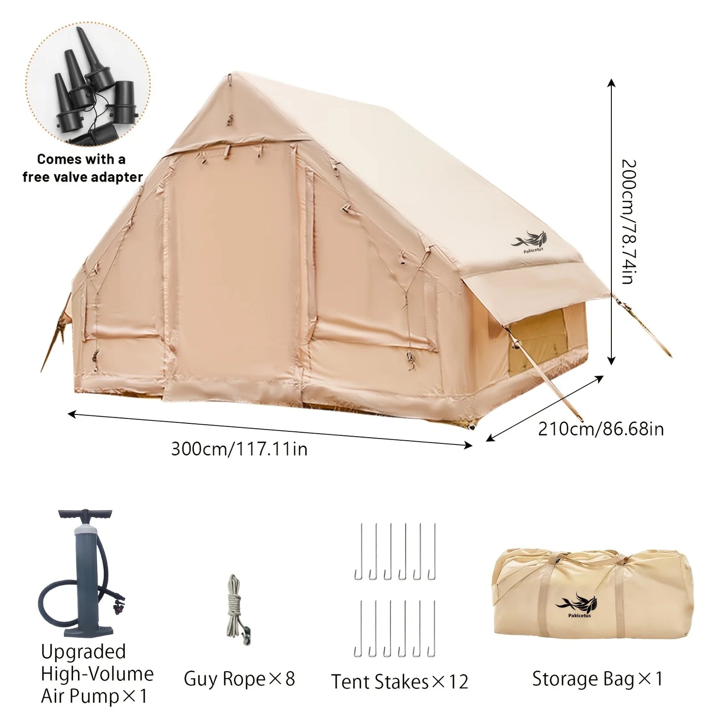 PAKICETUS Large Inflatable Camping Tent with Skylight, Quick Air-Flow & Breathable Mesh Design, Summer Glamping Hot Tents for Ca