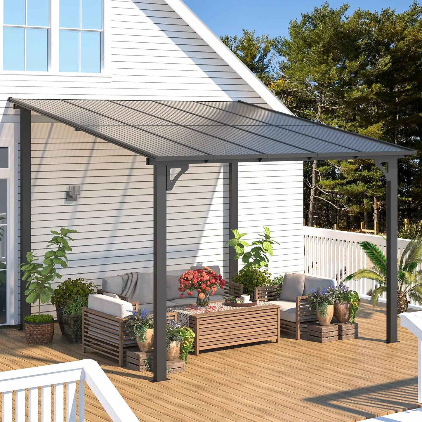 10’ x 10’ Gazebo, Wall Mounted Gazebos Pergola on Clearance, Outdoor Patio Lean to Gazebo Awnings for Deck, Porch,Customized