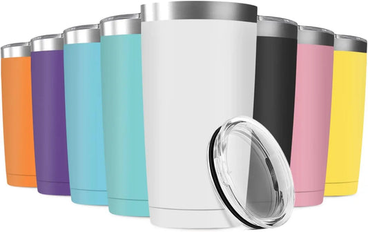 8-Pack 20oz Vacuum Insulated Stainless Steel Tumbler with Lids, Assorted Colors for Travel and Home Use
