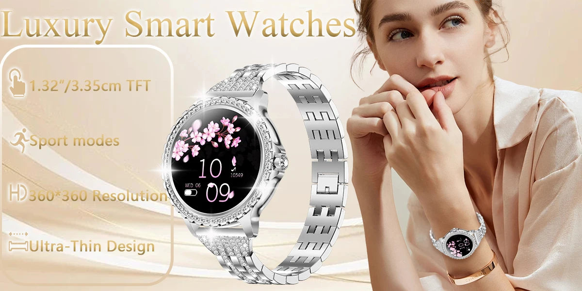 Smart Watch For women - 1.32" Touchscreen Fitness Tracker with Wireless Calls, Music Time Display, Step Counting