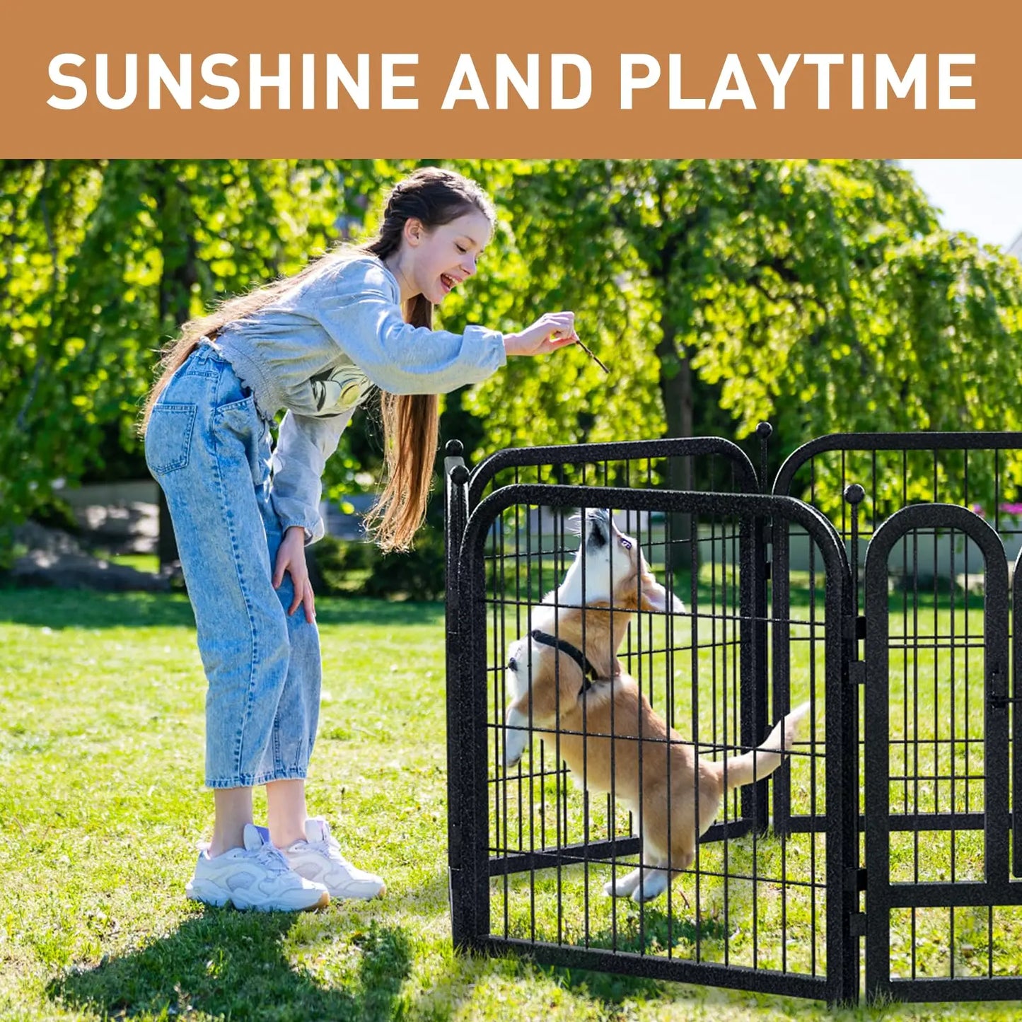 Dog Pet Fence Indoor/Outdoor,40"Height 8/16 Panels,Portable Metal Pet Exercise Pen for Rv Camping Garden Yard,Wide Door Low Thre