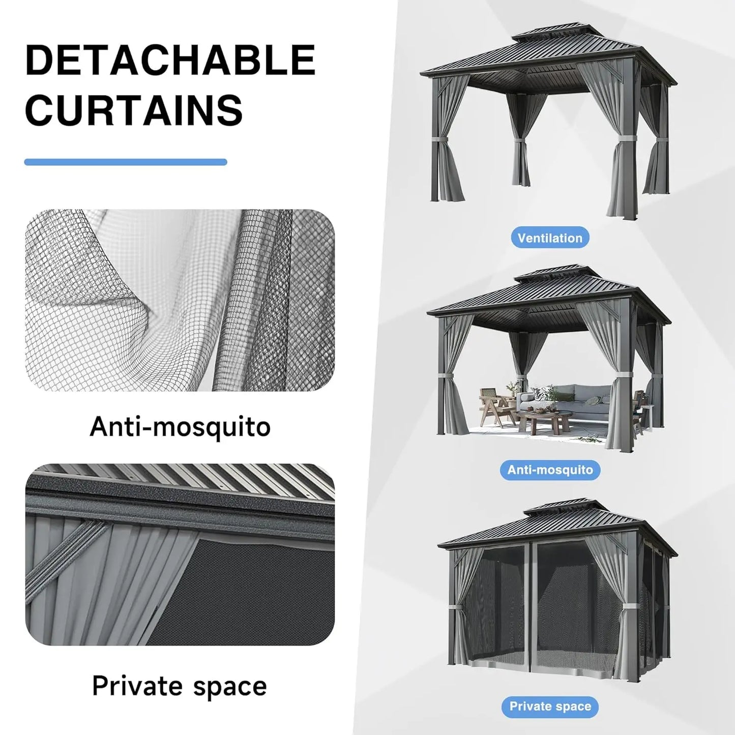 10'x12' Gazebo Hardtop Gazebo, Aluminum Frame Pergola with Double Galvanized Steel Roof, Permanent Outdoor Metal, Customized