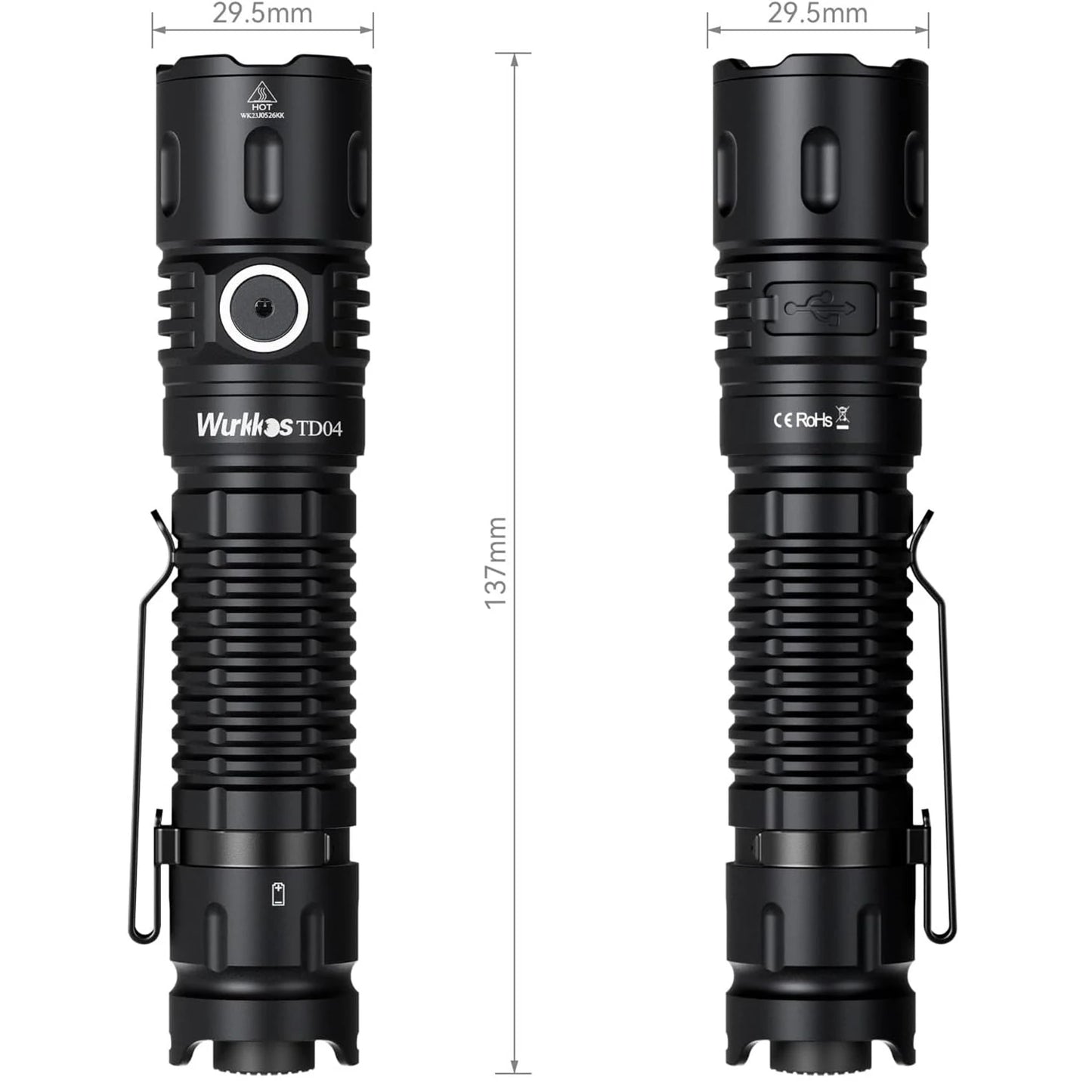 Wurkkos TD04 Flashlight 21700 Rechargeable Dual-Mode Tactical Flashlight USB-C Interface 3000 Lm Everyday Carry with Tail Switch