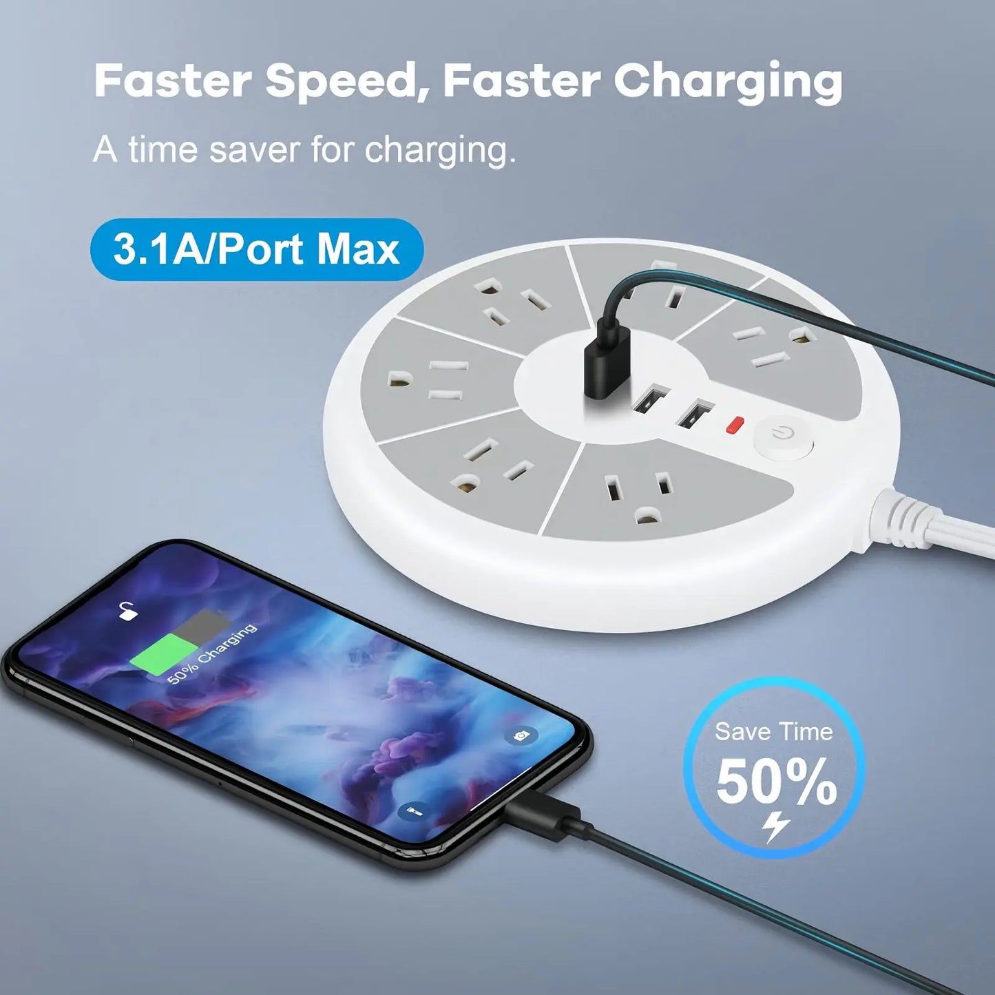 PASSU Disc Power Strip With 3 USB Sockets