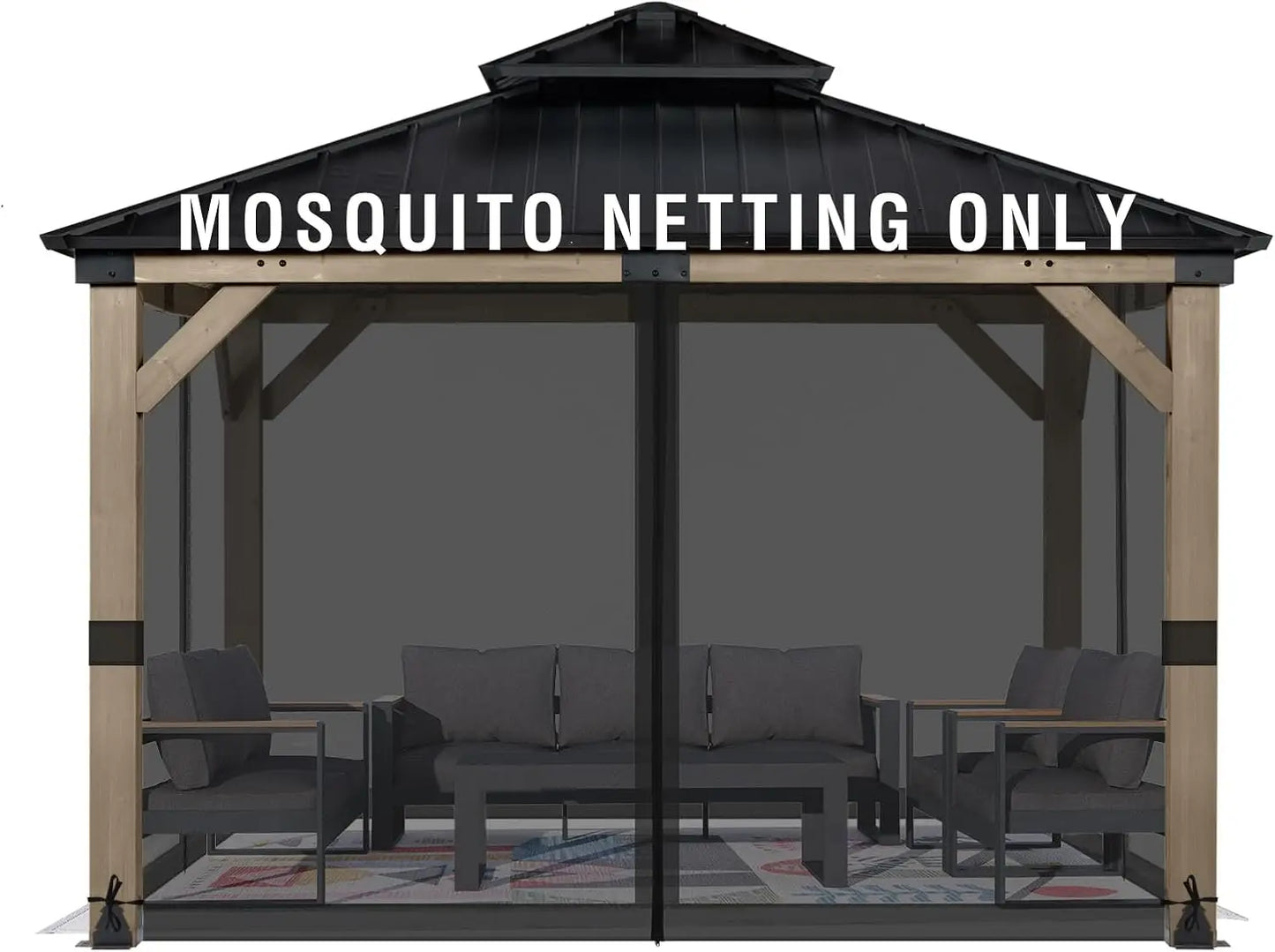 Universal 10x12 ft Gazebo Mosquito Netting Replacement, 4-Panel Sidewalls with Double Zippers for Patio and Backyard