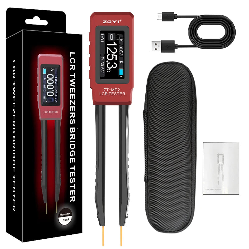 ZOYI ZT-MD2 LCR Tweezer: Auto-ID, measures voltage/resistance/frequency(100KHz), continuity test. For electronics repair