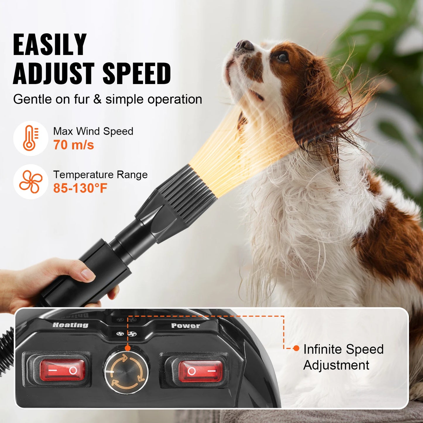 SucceBuy Dog Blow Dryer With Adjustable Speed And Extendable Hose