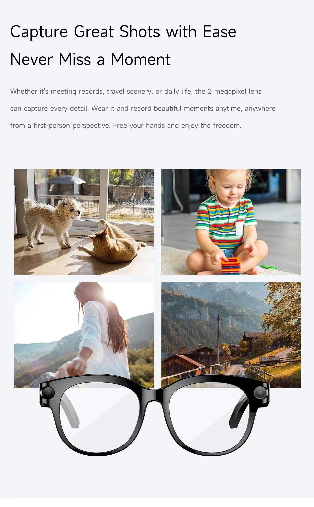 SENBONO AI Smart Glasses for Men Women 200W HD Camera 1080P 4K Video AI Voice Assistant Translation Music Playback Sunglasses