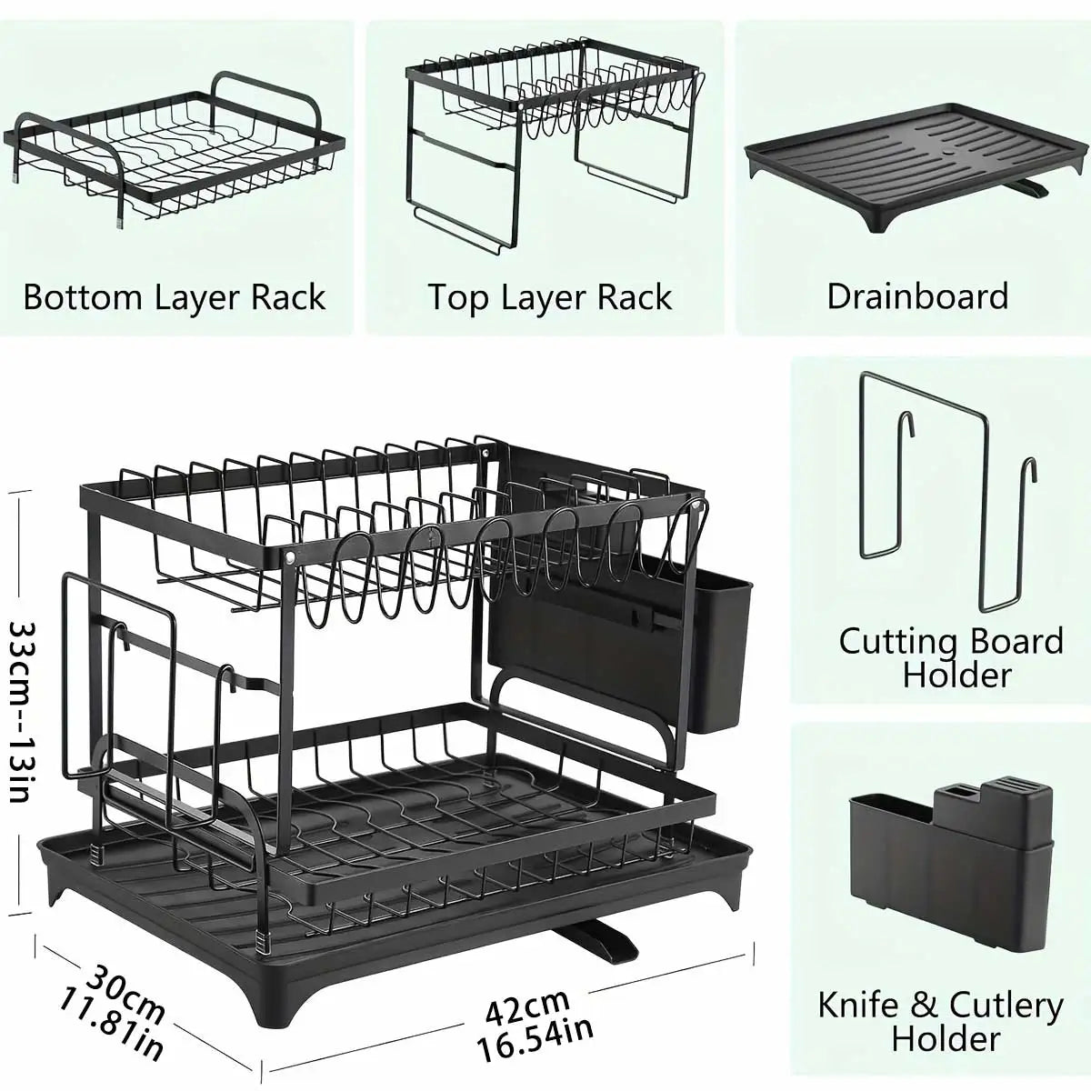 Kitchen Utensil Drying Rack with Drainage Tray, 2 Tier Detachable Dish Rack for Kitchen Counter, Large Capacity Dish Drainer Org