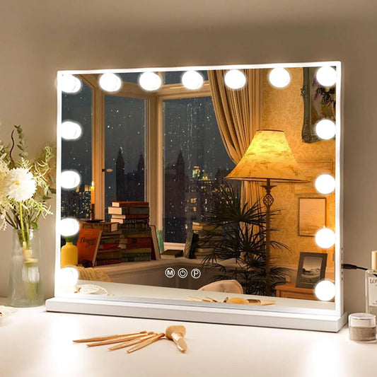 FENCHILIN Vanity Mirror with Lights Hollywood Lighted Makeup Mirror with 15 Dimmable LED Bulbs for Dressing Room Tabletop