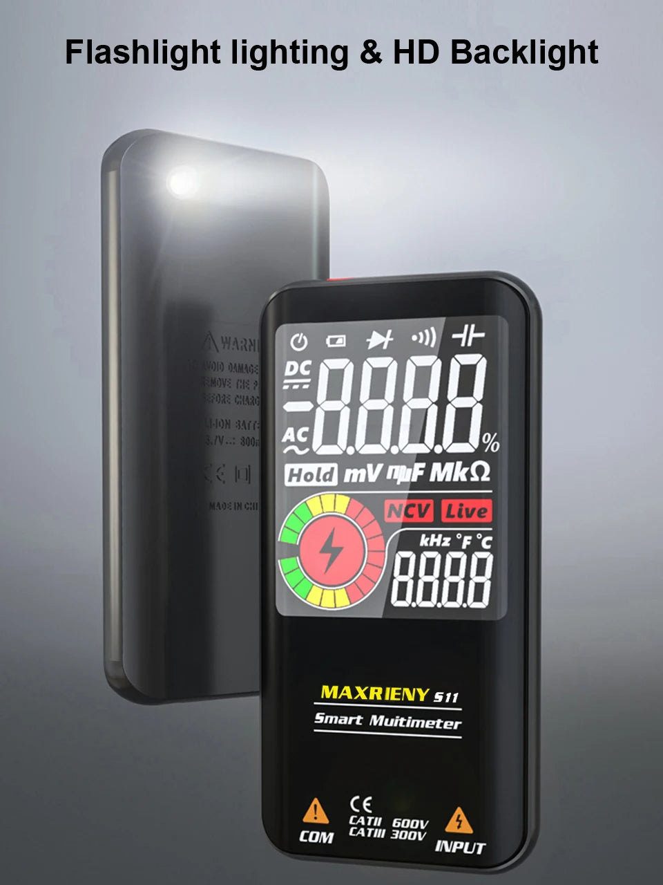 MAXRIENY Smart Digital Multimeter USB Rechargeable True RMS EBTN DC AC Voltage Capacitance Ohm Diode NCV Hz Live WireTester