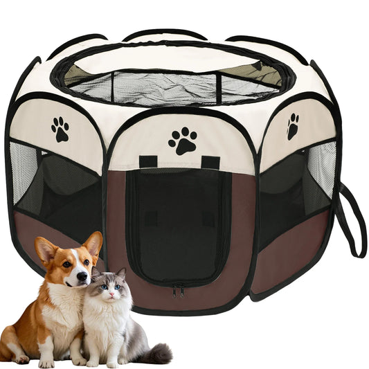 Foldable Pet Playpen for Dogs and Cats with Removable Zipper