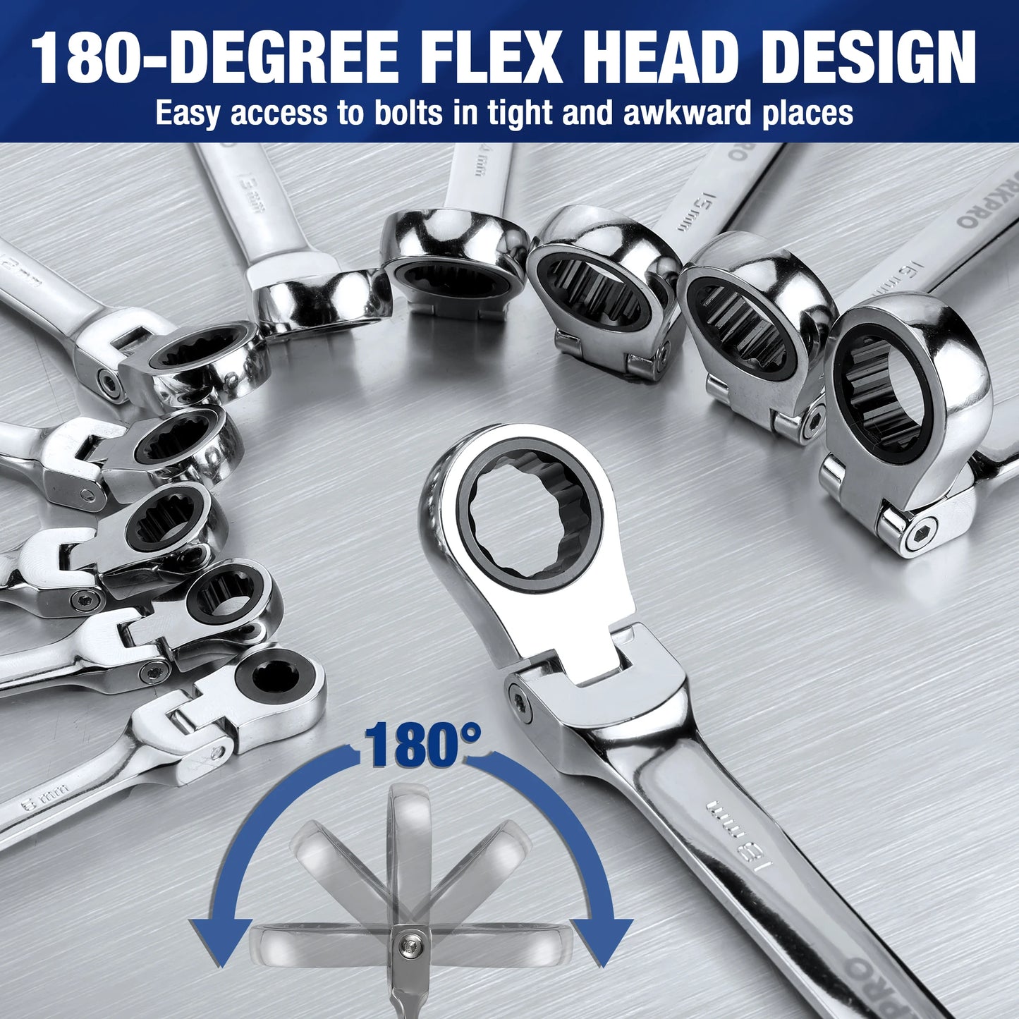 WORKPRO 21pc Ratcheting Wrench Set  with Box ,72 Teeth Wrench with Box, Wrench Repair  Tool Set