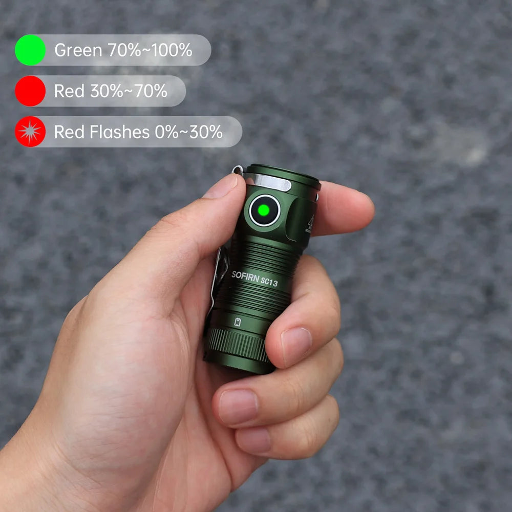 SOFIRN SC13 Mini Flashlight Black Green 519A/SST40 LED 1300lm Tactical 18350 6000K Keychain Emergency Torch
