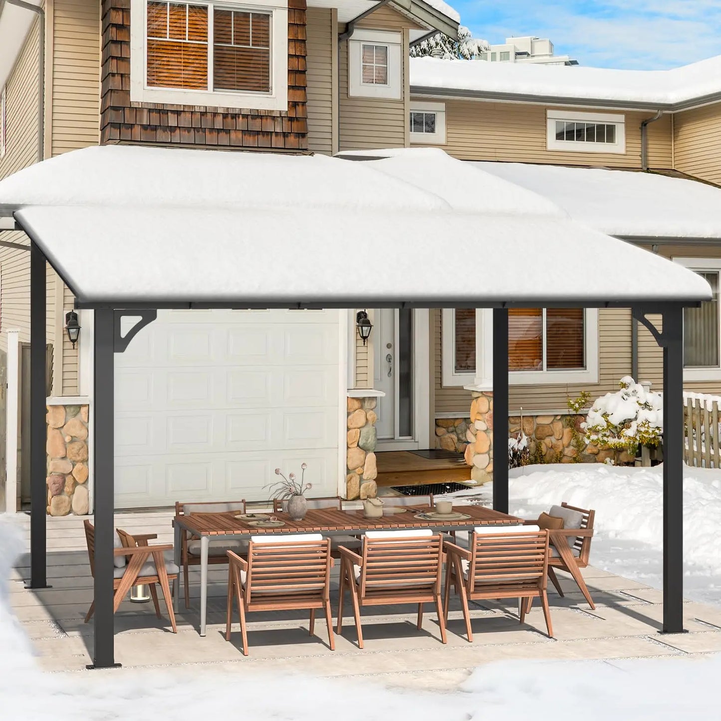 12x10 Hard Top Gazebo Pergola Outdoor Patio Lean to Canopy Awning for Deck Porch Backyard, Customized