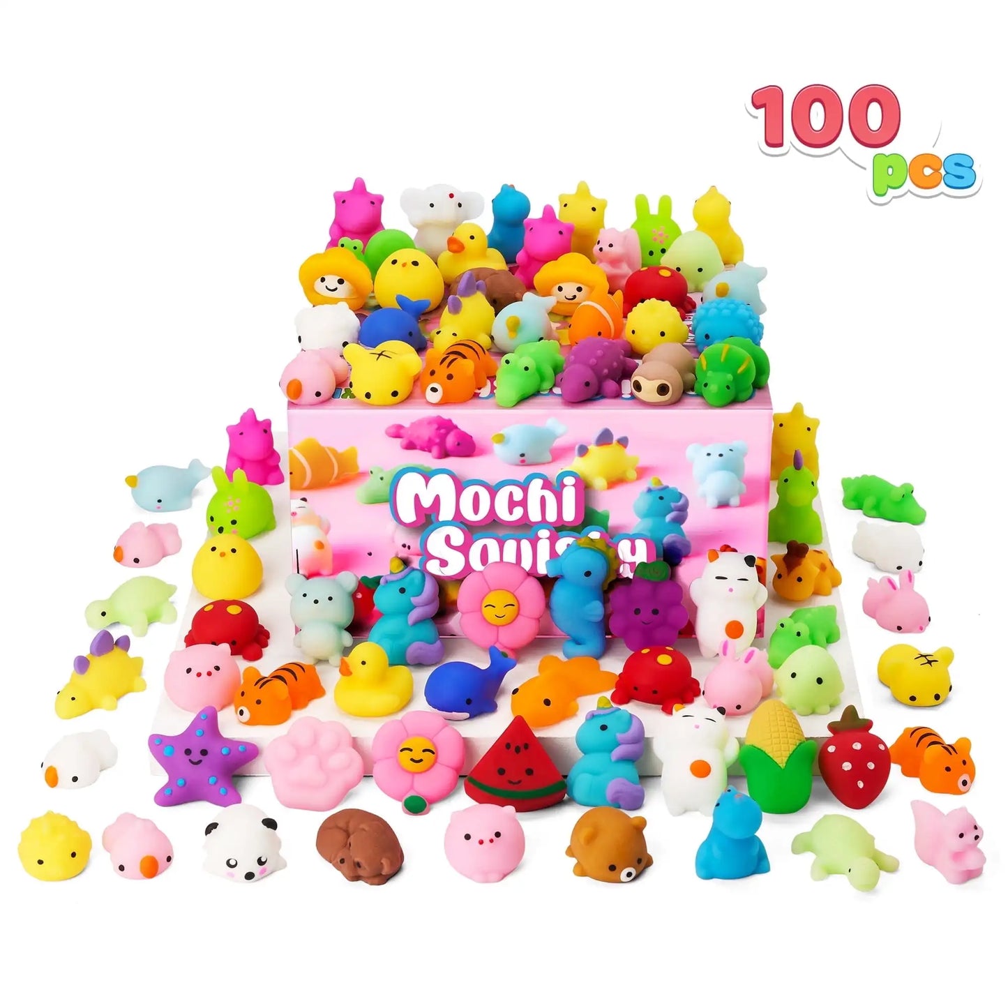 Joyfy 100 Pack Mini Mochi Squishies for Stress Relief and Fidget Toys