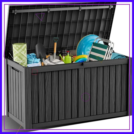 180 Gallon Waterproof Outdoor Storage Box, Lockable Deck Chest for Patio Cushions & Garden Tools, UV-Resistant