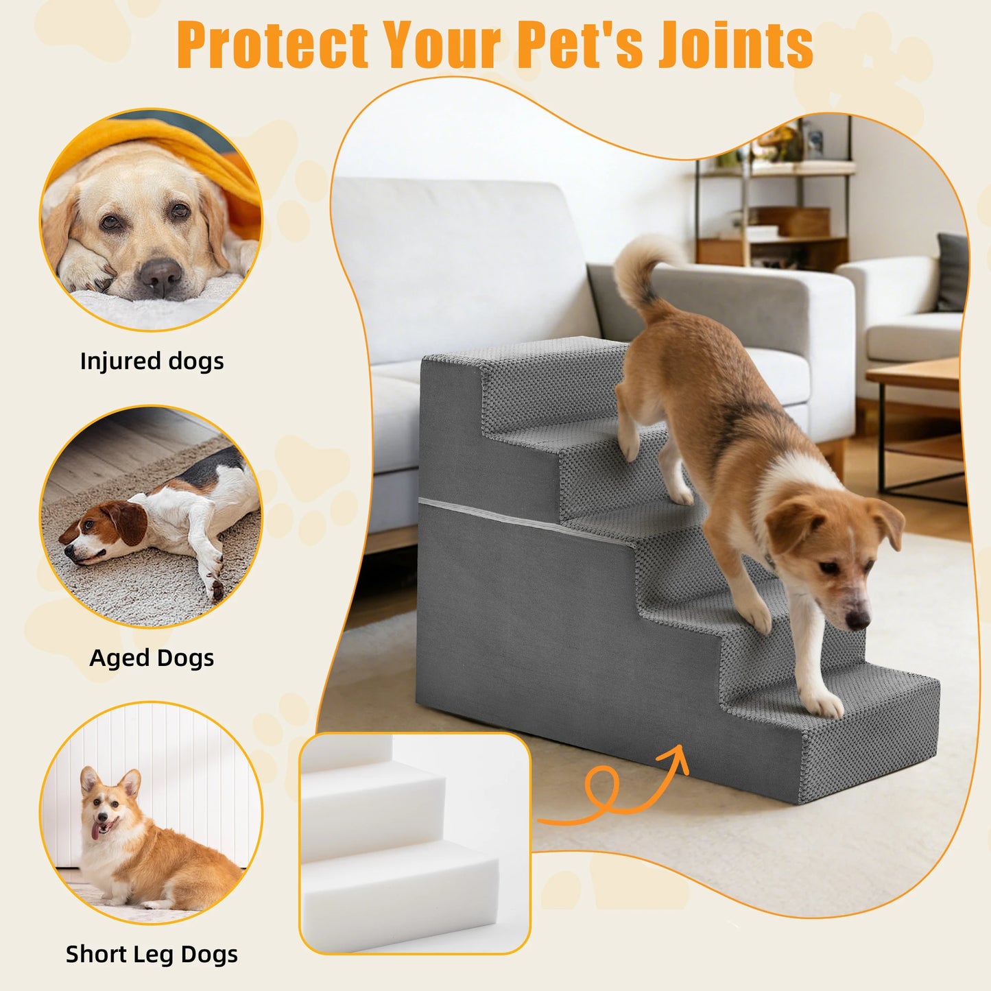 JHK Right Angled Foam Dog Stairs Ramp for Small Dogs