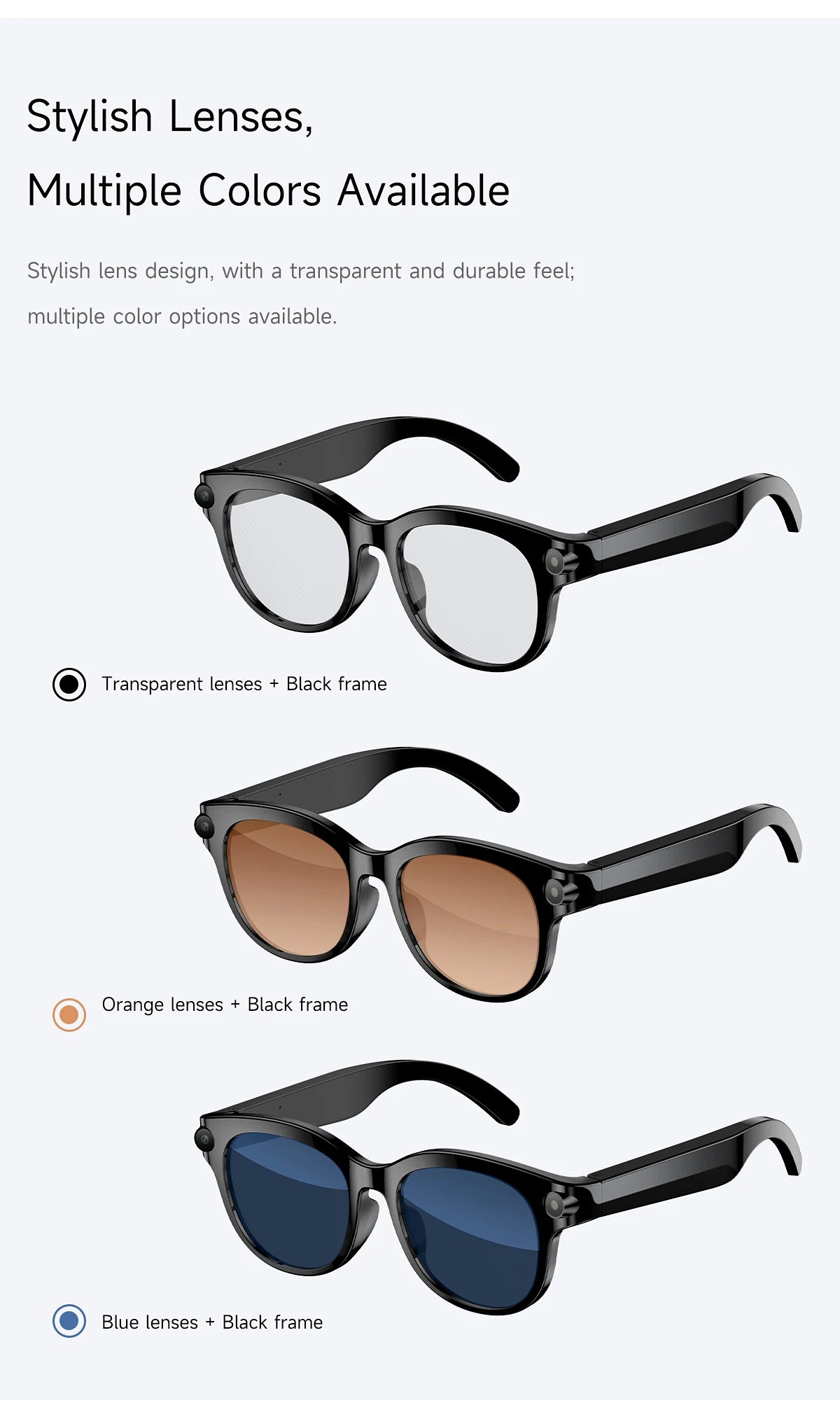 SENBONO AI Smart Glasses for Men Women 200W HD Camera 1080P 4K Video AI Voice Assistant Translation Music Playback Sunglasses