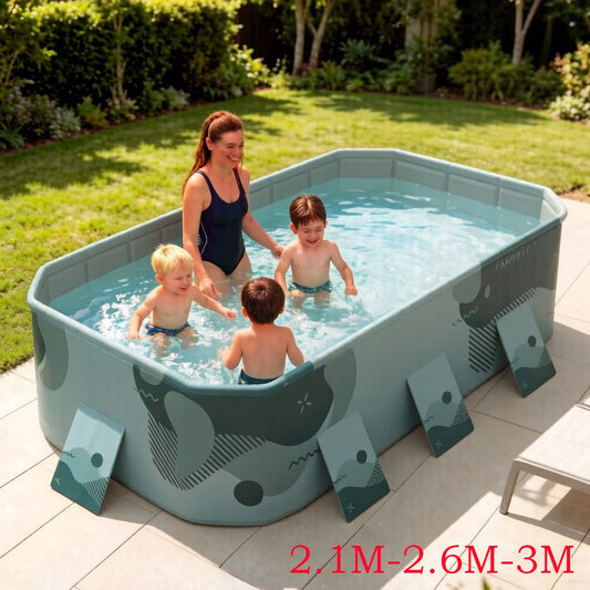 Foldable Large Rectangular Family Pool Non Inflatable Easy Setup Outdoor
