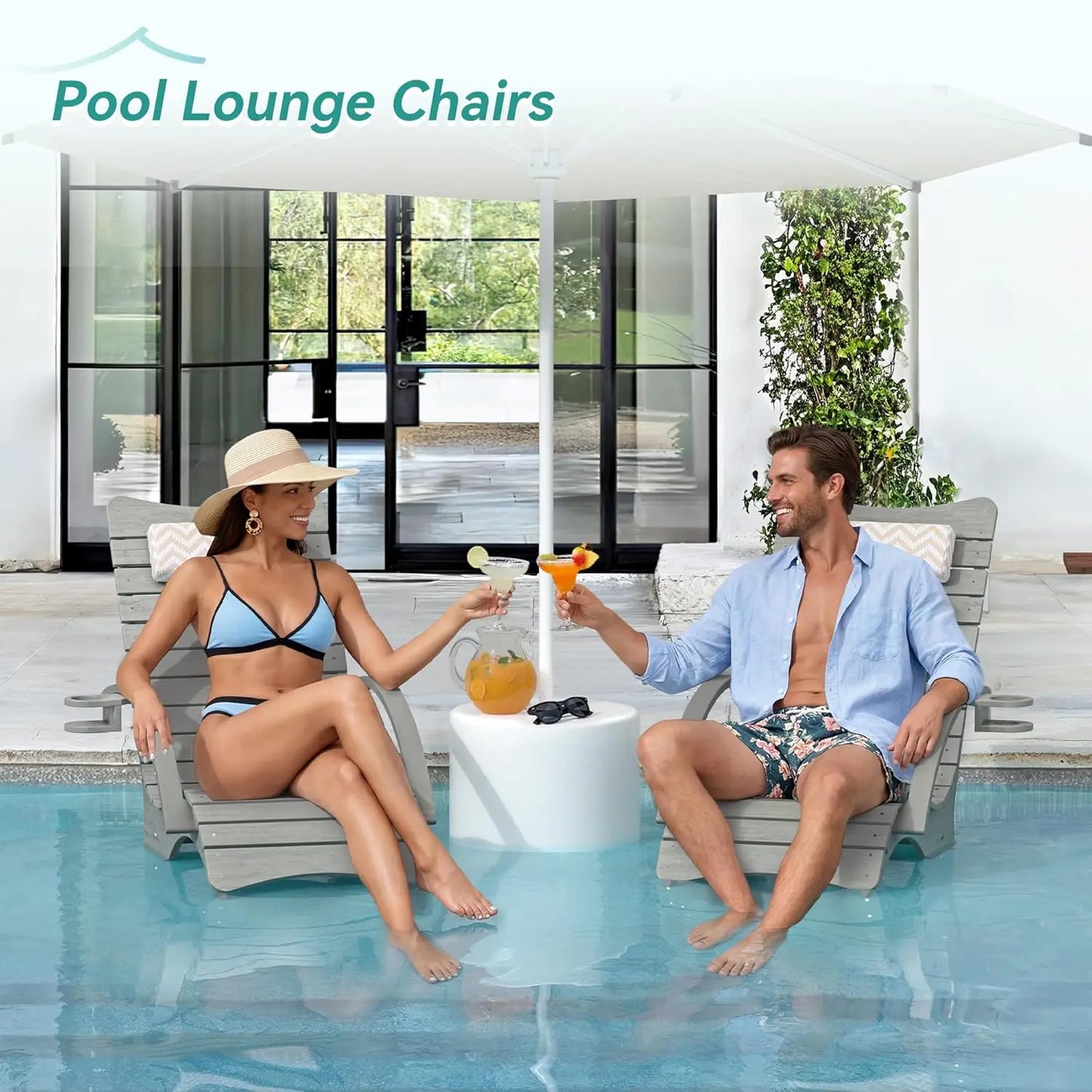 Pool Lounge Chairs Set of 2, Shallow Water 8-10 Inches Deep, HDPS Fade Resistant Pool Tanning Chair with Armrest,, Customized