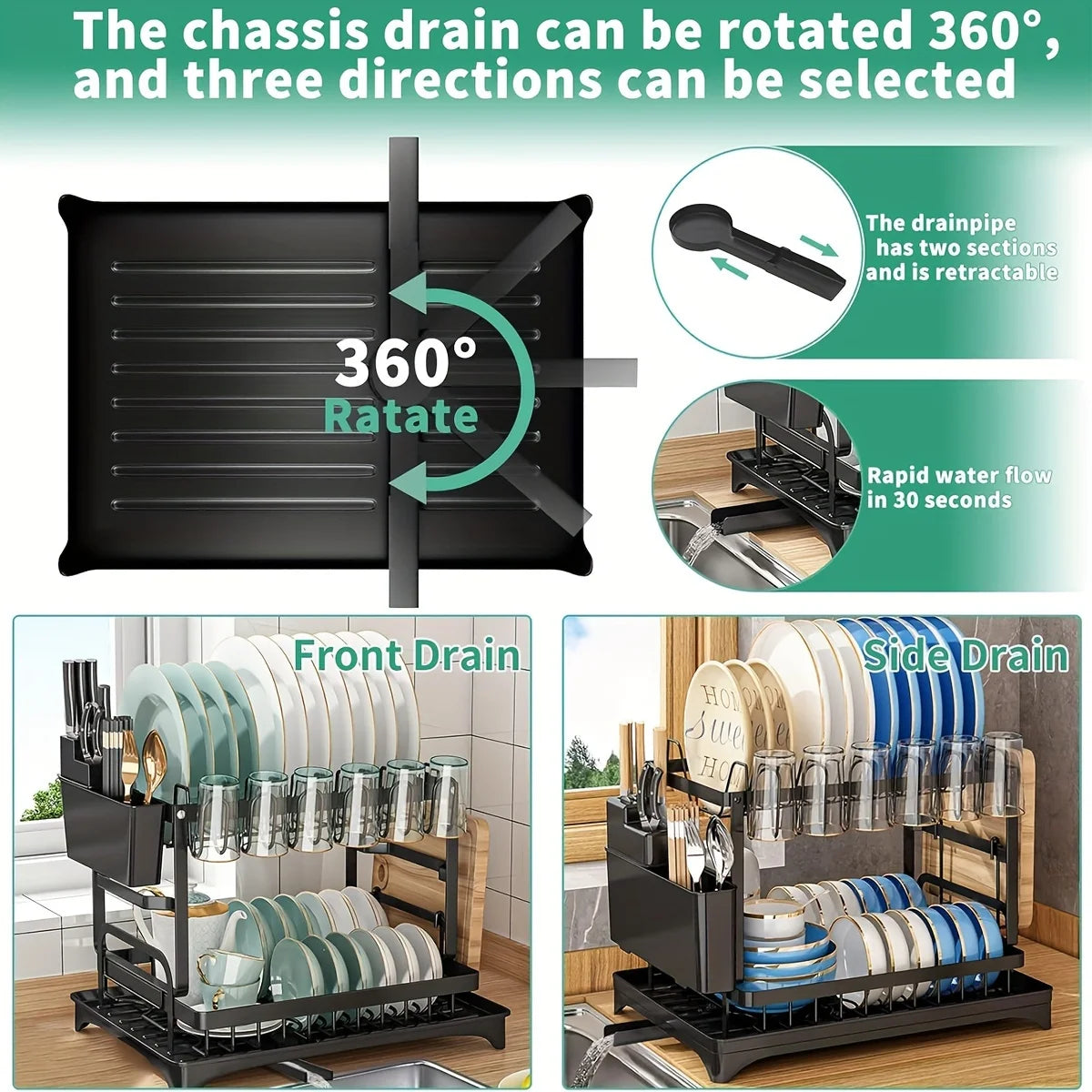 Kitchen Utensil Drying Rack with Drainage Tray, 2 Tier Detachable Dish Rack for Kitchen Counter, Large Capacity Dish Drainer Org
