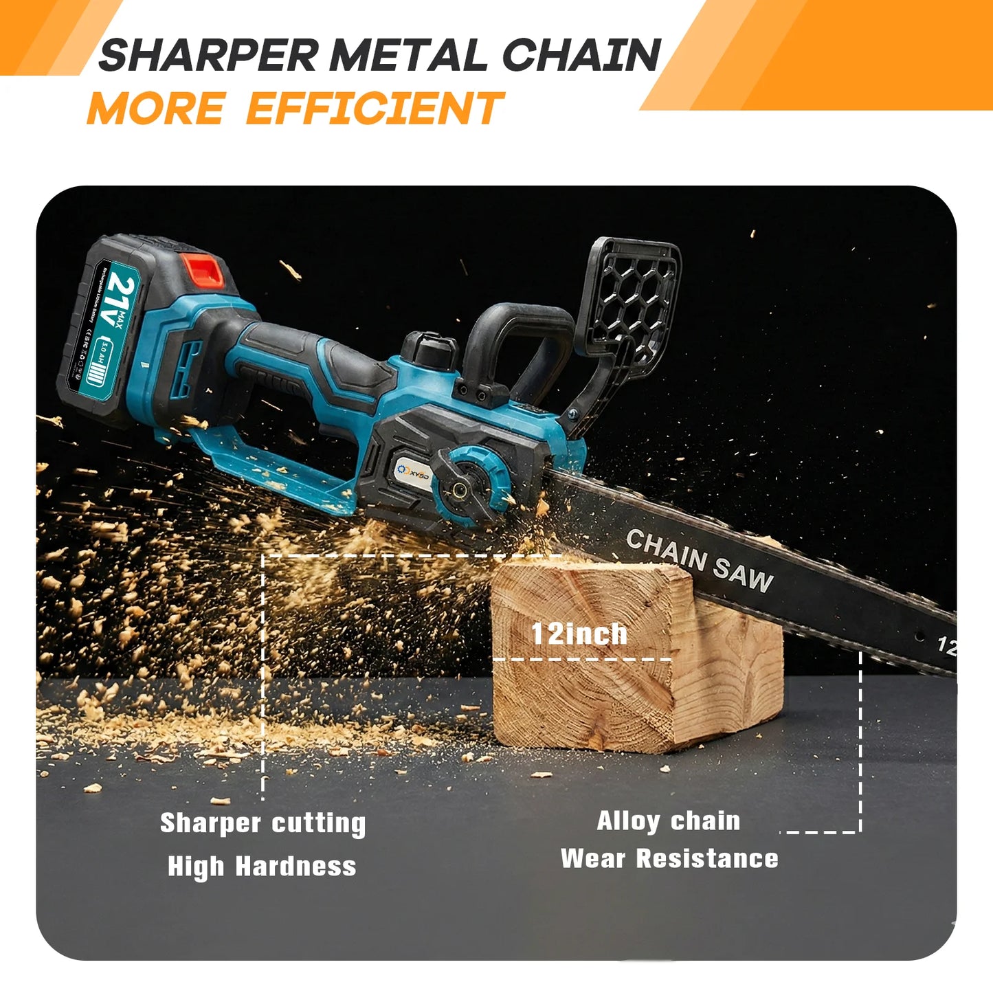 XYSD 12 in Electric Chainsaw Cordless, 21v ,2x3000mah Battery Handheld Chainsaw for Tree Trimming Electric Tree Trimmer Saw
