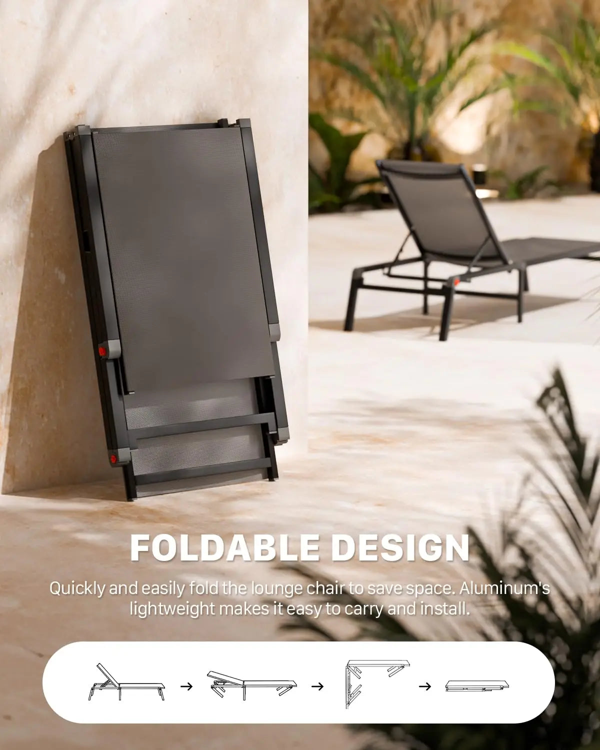 Adjustable Aluminum Chaise Lounge Chair Outdoor Metal Deck Lounger 5-Position Recliner Foldable Pool Chase Customized