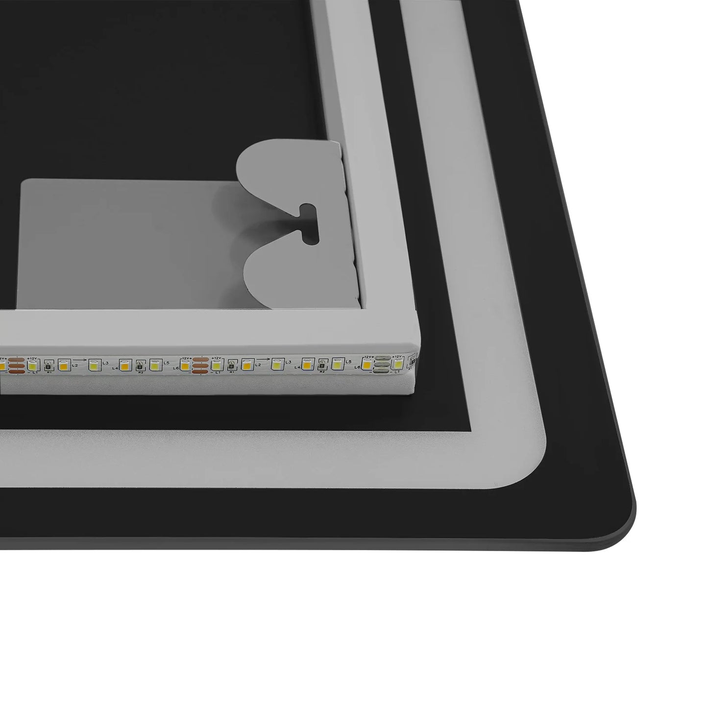 Tri-Color Dimmable LED Bathroom Mirror with Display Demist Touch IP54 Waterproof Wall Mounted Rectangle Makeup Mirror 3 size