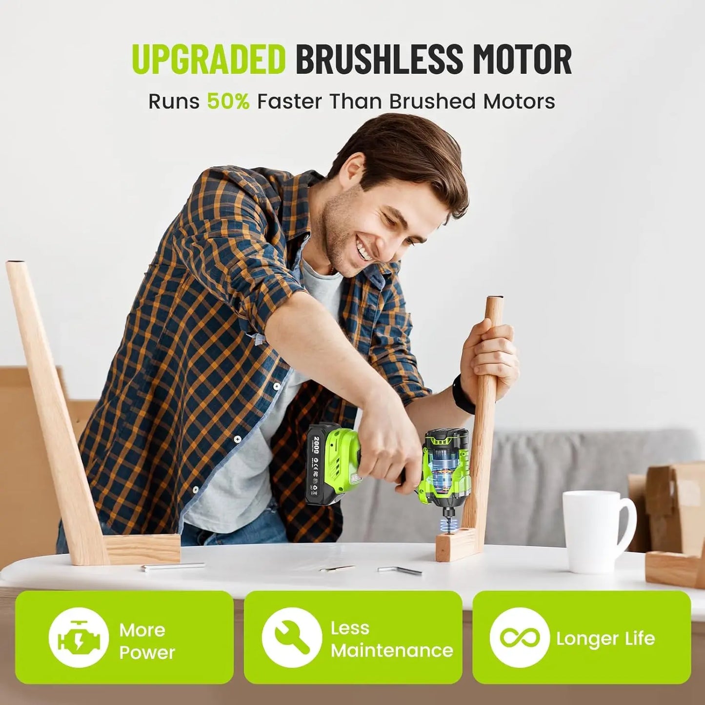 Brushless 21V Cordless Impact Driver Kit With 2.0Ah Battery