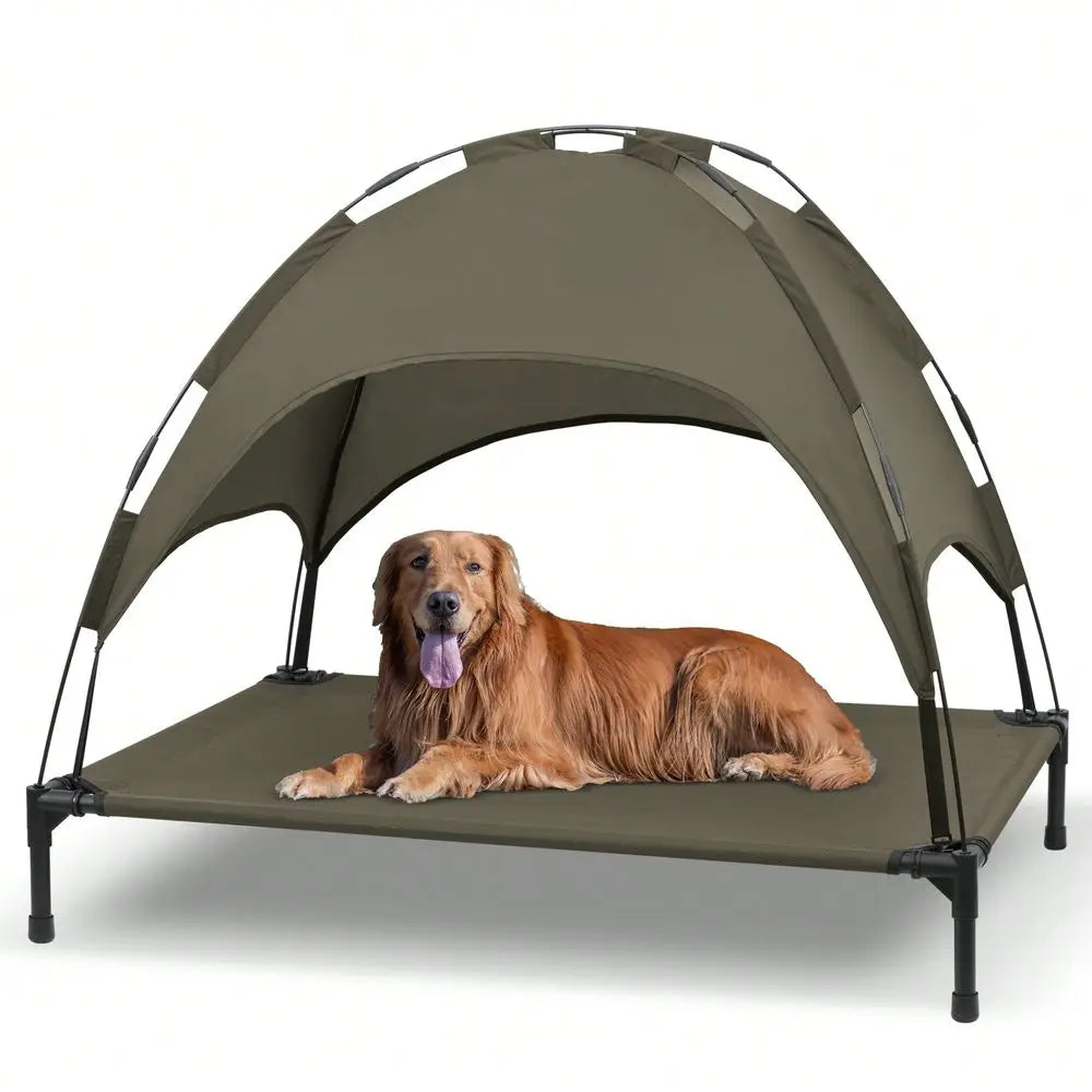 Outdoor Canopy Raised Dog Bed Cot With Removable Shade Tent