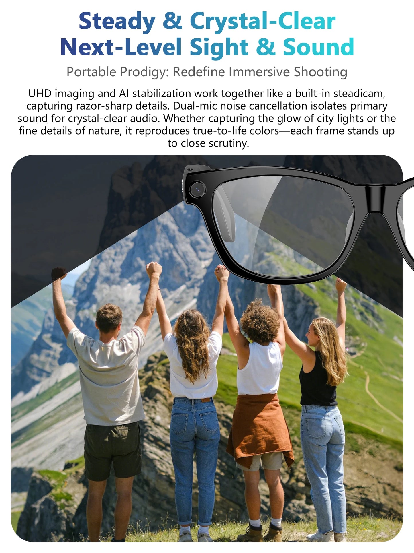 Blackview BV100 AI Smart glasses 800W Pixels 2K HD Camera Bluetooth Call Voice Assistant Translation Speakers&Mic Sunglasses