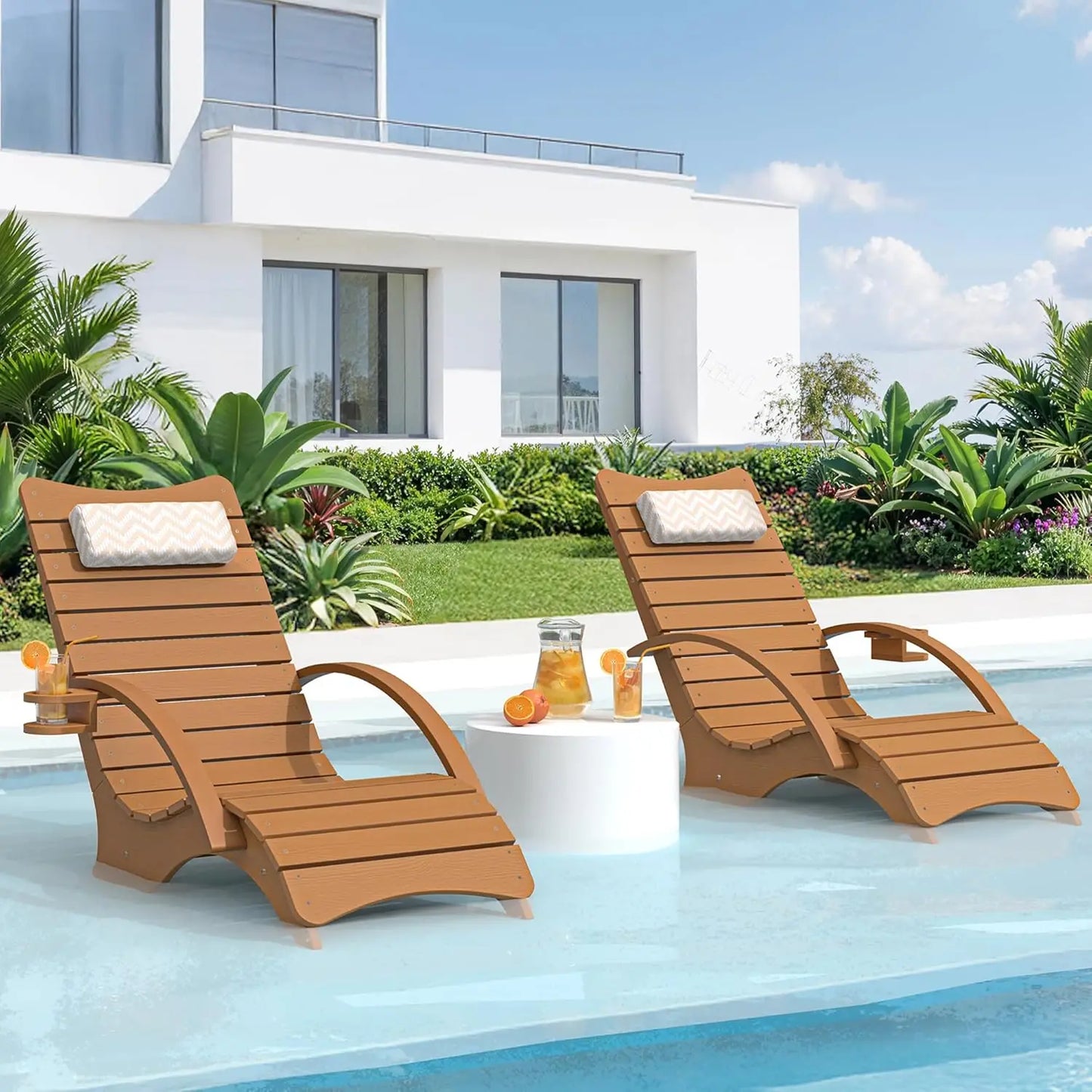 Pool Lounge Chairs Set of 2, Shallow Water 8-10 Inches Deep, HDPS Fade Resistant Pool Tanning Chair with Armrest,, Customized