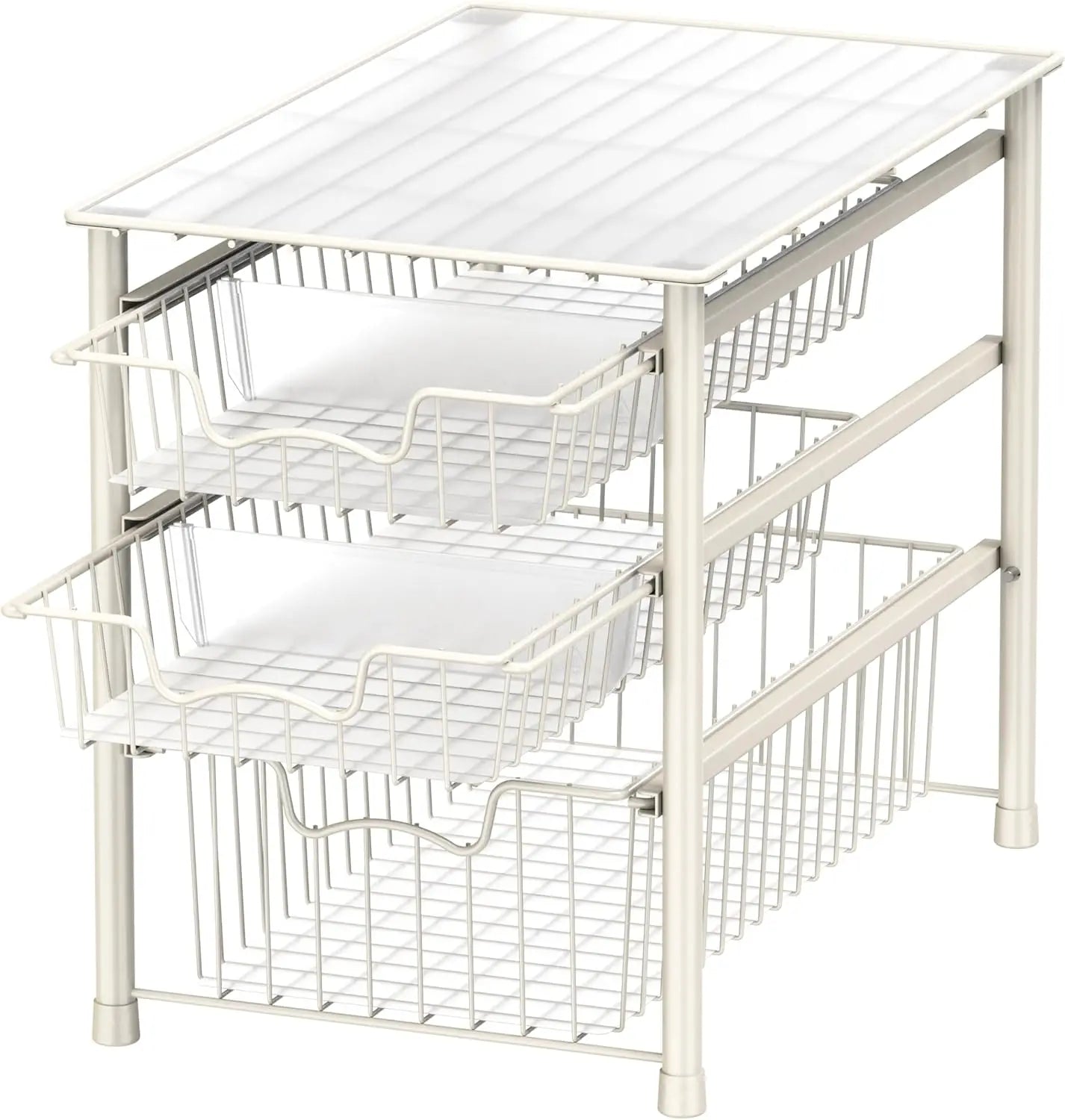 3-Tier Stackable Sliding Basket Storage Organizer Drawer for Bathroom and Kitchen, White