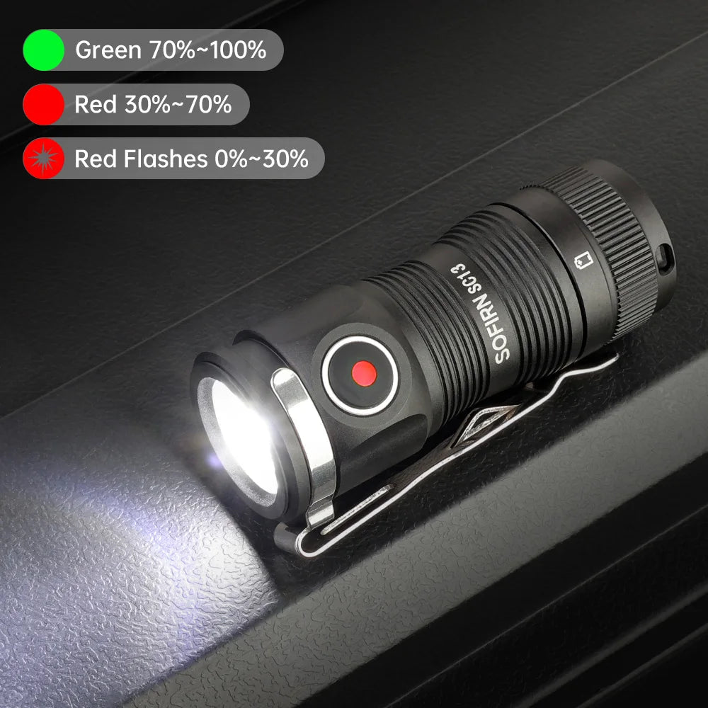 SOFIRN SC13 Mini Flashlight Black Green 519A/SST40 LED 1300lm Tactical 18350 6000K Keychain Emergency Torch