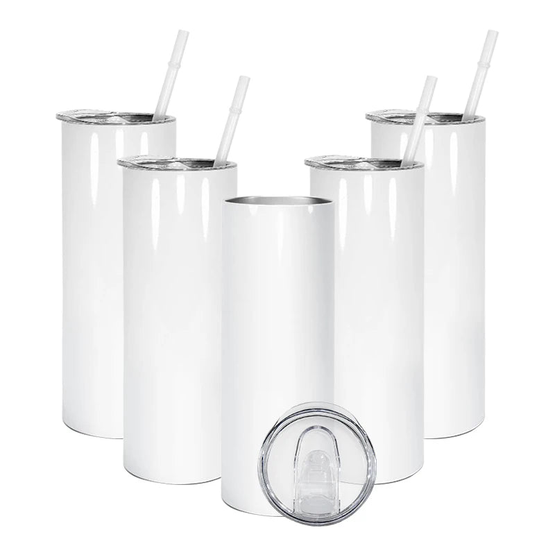 25pcs 20oz Sublimation Blank Skinny Tumbler Straight Skinny Tumbler Stainless Steel Insulated Tumblers With Plastic Straws Wang