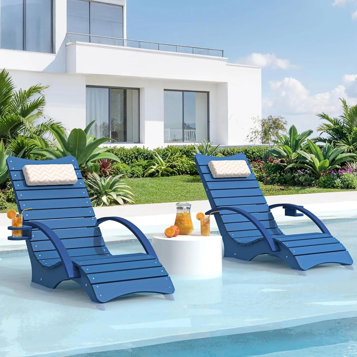 Pool Lounge Chairs Set of 2, Shallow Water 8-10 Inches Deep, HDPS Fade Resistant Pool Tanning Chair with Armrest,, Customized