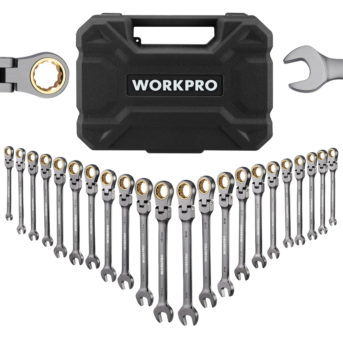 WORKPRO 21pc Ratcheting Wrench Set  with Box ,72 Teeth Wrench with Box, Wrench Repair  Tool Set